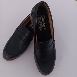 SKECHERS Air-Cooled Memory Foam Black Leather Penny Loafers 8.5